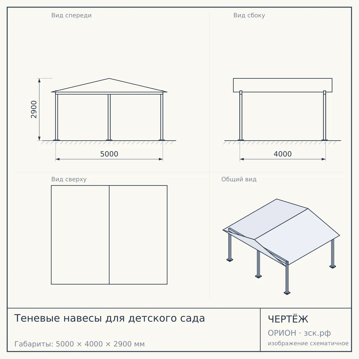 Теневые навесы для детского сада — чертёж